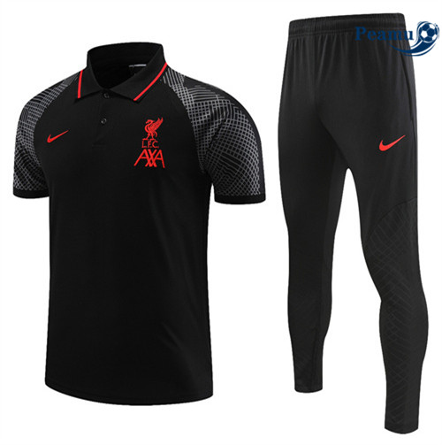 Peamu - Maillot Kit Entrainement Foot Liverpool Polo + Pantalon noir 2022/2023 grossiste
