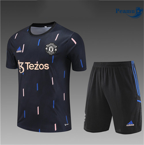 Peamu - Maillot Kit Entrainement Foot Manchester United Enfant + Pantalon Bleu 2022/2023 France