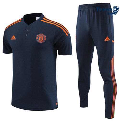 Peamu - Maillot Kit Entrainement Foot Manchester United Polo + Pantalon Bleu 2022/2023 Original