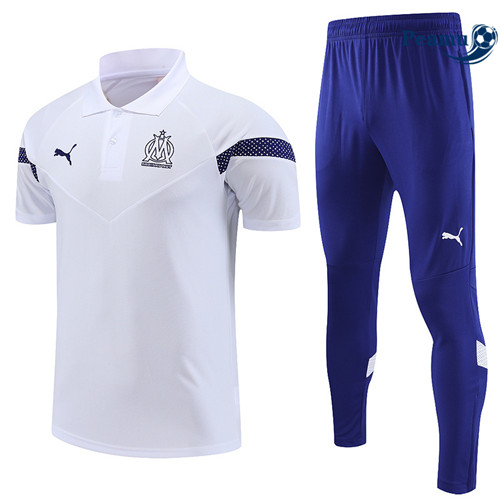 Peamu - Maillot Kit Entrainement Foot Marseille polo + Pantalon Blanc 2022/2023 Outlet