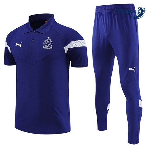 Peamu - Maillot Kit Entrainement Foot Marseille polo + Pantalon Bleu 2022/2023 Soldes