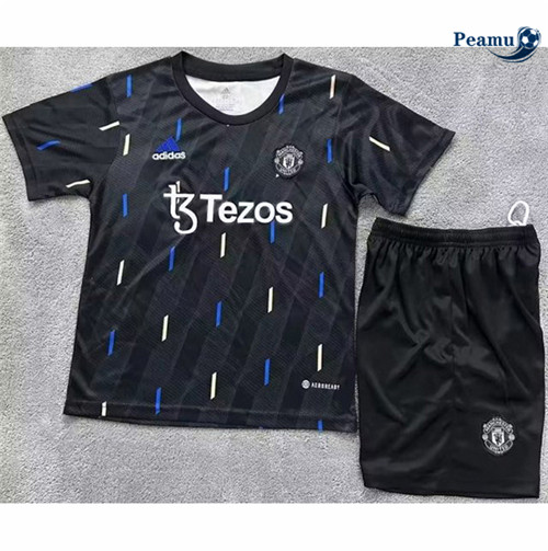 Peamu - Maillot foot Manchester United Enfant Pre Match Noir 2022/2023 Officiel