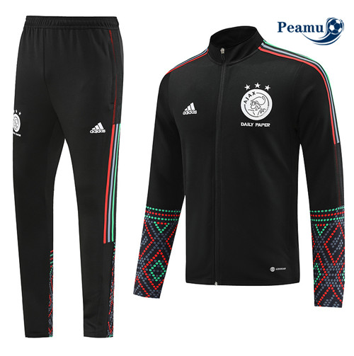 Peamu - Maillot foot Veste Survetement AFC Ajax noir 2022/2023 personnalisé