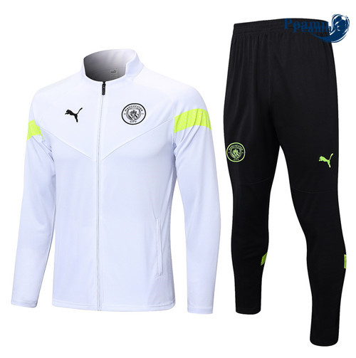 Peamu - Maillot foot Veste Survetement Manchester City Blanc 2022/2023 personnalisé