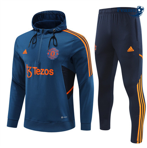 Peamu - Maillot foot Survetement - Sweat à capuche Manchester United Enfant Bleu 2022/2023 Officiel