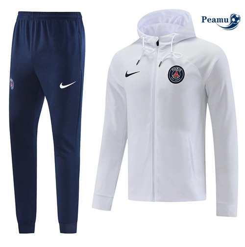 Peamu - Maillot foot Veste Survetement Paris PSG à capuche Blanc 2022/2023 discout