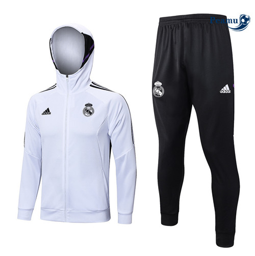 Peamu - Maillot foot Veste Survetement Real Madrid Blanc 2022/2023 personnalisé