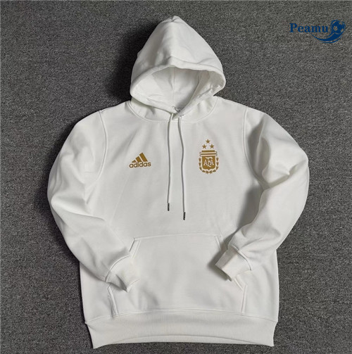 Peamu - Maillot foot Sweatshirt à capuche Argentine Blanc 2022/2023 Officiel