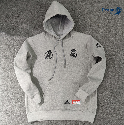 Peamu - Maillot foot Sweatshirt à capuche Real Madrid gris 2022/2023 personnalisé
