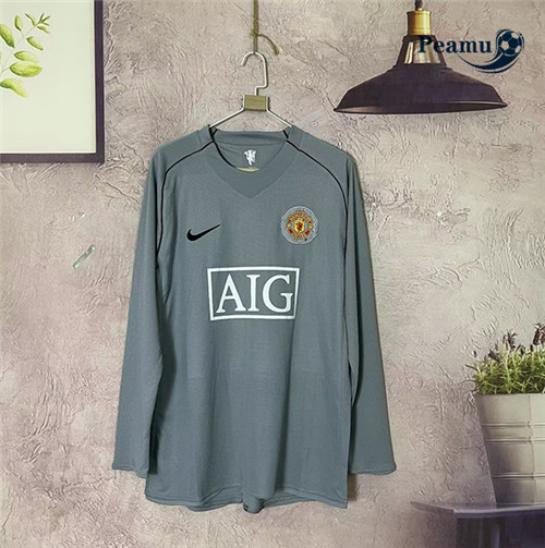 Peamu - Maillot Rétro foot Manchester United Gardien de but Manche Longue Gris 2007-08