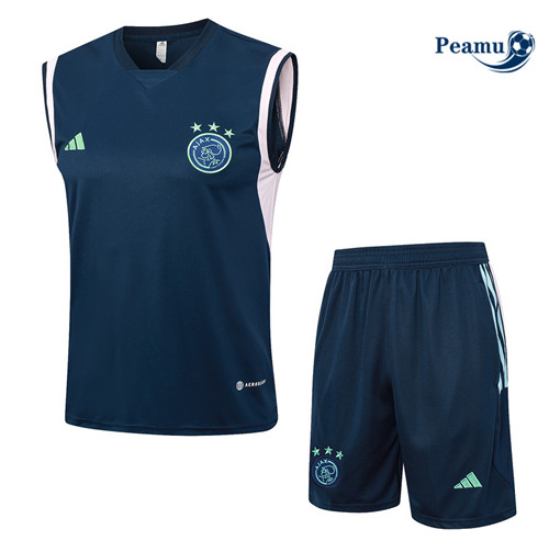 Peamu - Maillot foot Kit Entrainement AFC Ajax Debardeur + Shorts Bleu Marine 2023/24 Outlet
