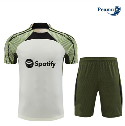 Peamu - Maillot foot Kit Entrainement Barcelone Enfant + Shorts Beige 2023/24 Paris