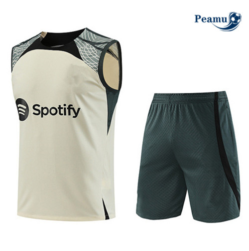 Peamu - Maillot foot Kit Entrainement Barcelone Debardeur + Shorts Blanc 2023/24 personnalisé