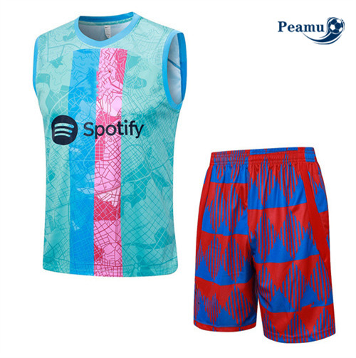 Peamu - Maillot foot Kit Entrainement Barcelone Debardeur + Shorts Bleu 2023/24 Soldes