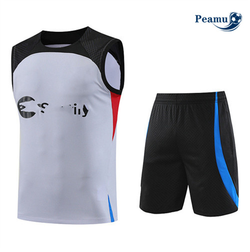Peamu - Maillot foot Kit Entrainement Barcelone Debardeur + Shorts Gris 2023/24 grossiste