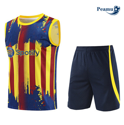 Peamu - Maillot foot Kit Entrainement Barcelone Debardeur + Shorts Jaune 2023/24 discout