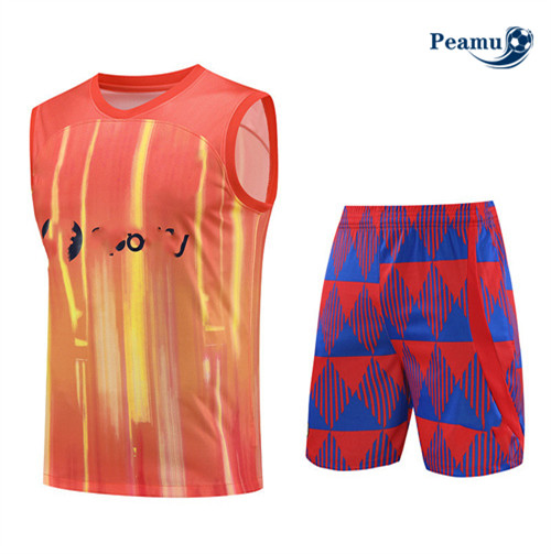 Peamu - Maillot foot Kit Entrainement Barcelone Debardeur + Shorts Orange 2023/24 personnalisé
