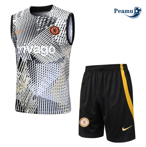 Peamu - Maillot foot Kit Entrainement Chelsea Debardeur + Shorts Blanc 2023/24 Soldes