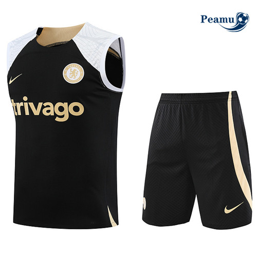 Peamu - Maillot foot Kit Entrainement Chelsea Debardeur + Shorts Noir 2023/24 Paris