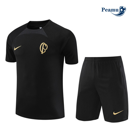 Peamu - Maillot foot Kit Entrainement Corinthians Enfant + Shorts Noir 2023/24 Soldes