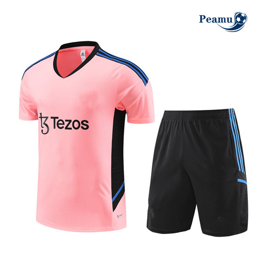 Peamu - Maillot foot Kit Entrainement Manchester United Enfant + Shorts Rose 2023/24 grossiste