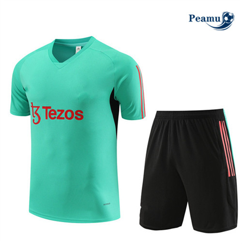 Peamu - Maillot foot Kit Entrainement Manchester United Enfant + Shorts Vert 2023/24 Paris