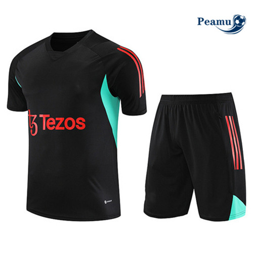 Peamu - Maillot foot Kit Entrainement Manchester United + Shorts Noir 2023/24 Original