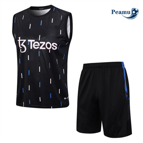 Peamu - Maillot foot Kit Entrainement Manchester United Debardeur + Shorts Noir 2023/24 Original