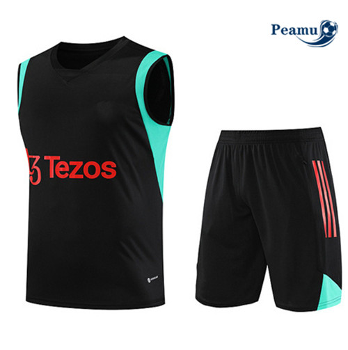 Peamu - Maillot foot Kit Entrainement Manchester United Debardeur + Shorts Noir 2023/24 Soldes