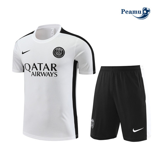 Peamu - Maillot foot Kit Entrainement PSG Enfant + Shorts Blanc 2023/24 Original