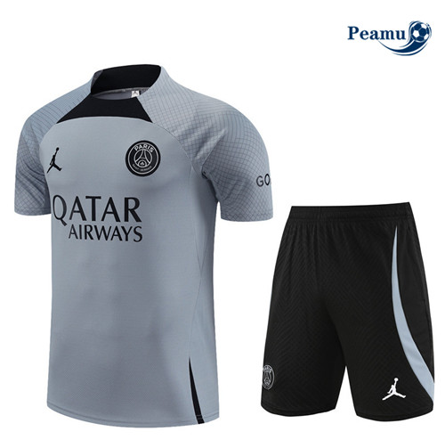 Peamu - Maillot foot Kit Entrainement PSG Enfant + Shorts Gris 2023/24 Paris