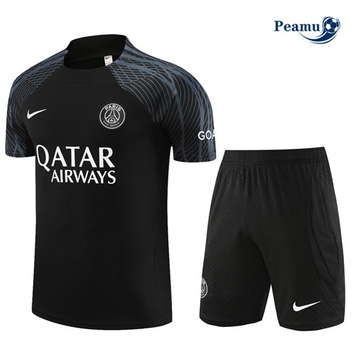 Peamu - Maillot foot Kit Entrainement PSG Enfant + Shorts Noir 2023/24 Original