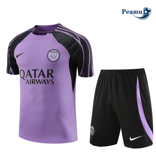 Peamu - Maillot foot Kit Entrainement PSG Enfant + Shorts Violet 2023/24 Soldes