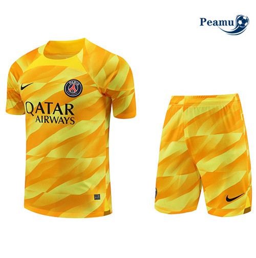 Peamu - Maillot foot Kit Entrainement Gardien de but PSG + Shorts Jaune 2023/24 discout