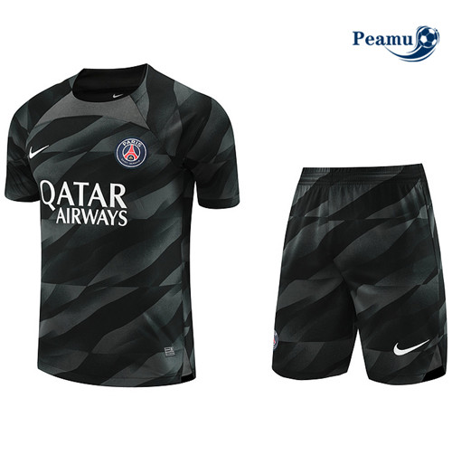 Peamu - Maillot foot Kit Entrainement Gardien de but PSG + Shorts Noir 2023/24 Officiel