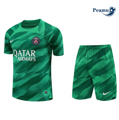 Peamu - Maillot foot Kit Entrainement Gardien de but PSG + Shorts Vert 2023/24 personnalisé