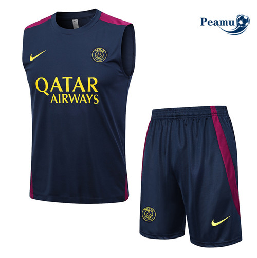 Peamu - Maillot foot Kit Entrainement PSG Debardeur + Shorts Bleu 2023/24 Officiel