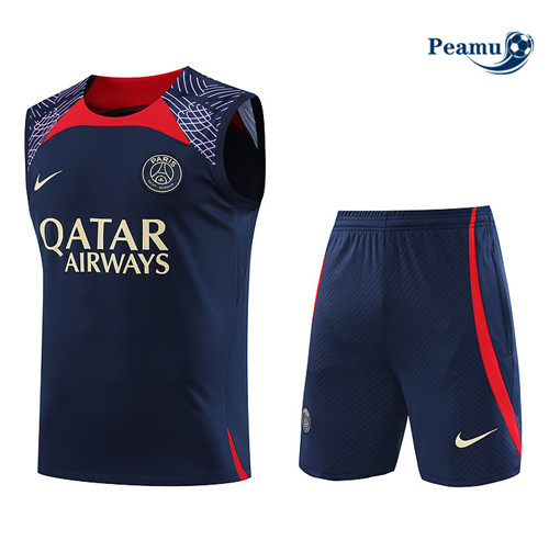 Peamu - Maillot foot Kit Entrainement PSG Debardeur + Shorts Bleu 2023/24 personnalisé