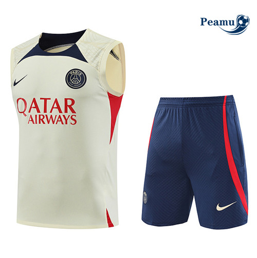 Peamu - Maillot foot Kit Entrainement PSG Debardeur + Shorts Jaune 2023/24 Original