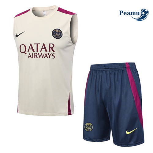 Peamu - Maillot foot Kit Entrainement PSG Debardeur + Shorts Kaki 2023/24 Outlet