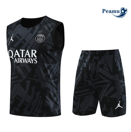 Peamu - Maillot foot Kit Entrainement PSG Debardeur + Shorts Noir 2023/24 Soldes