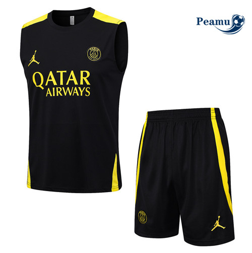 Peamu - Maillot foot Kit Entrainement PSG Debardeur + Shorts Noir 2023/24 grossiste