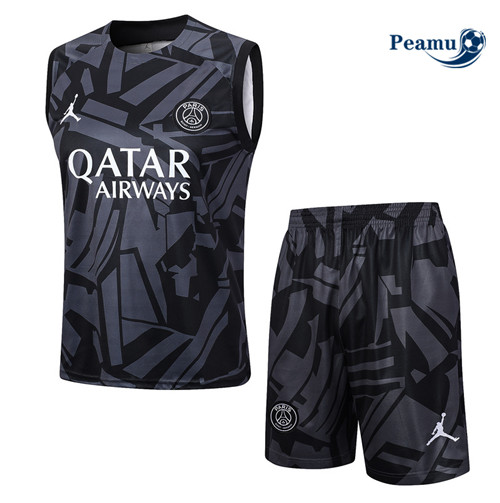 Peamu - Maillot foot Kit Entrainement PSG Debardeur + Shorts Noir 2023/24 Paris