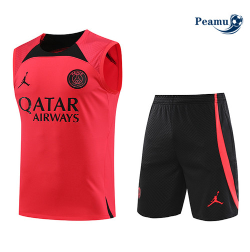 Peamu - Maillot foot Kit Entrainement PSG Debardeur + Shorts Rouge 2023/24 discout