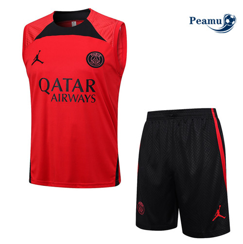 Peamu - Maillot foot Kit Entrainement PSG Debardeur + Shorts Rouge 2023/24 Officiel