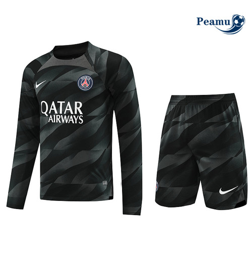 Peamu - Maillot foot Kit Entrainement PSG Manche Longue + Shorts 2023/24 Noir 2023/24 personnalisé