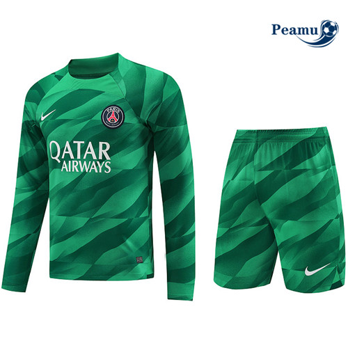 Peamu - Maillot foot Kit Entrainement PSG Manche Longue + Shorts 2023/24 Vert 2023/24 prix