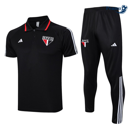 Peamu - Maillot foot Kit Entrainement Sao Paulo Polo + Pantalon Noir 2023/24 personnalisé