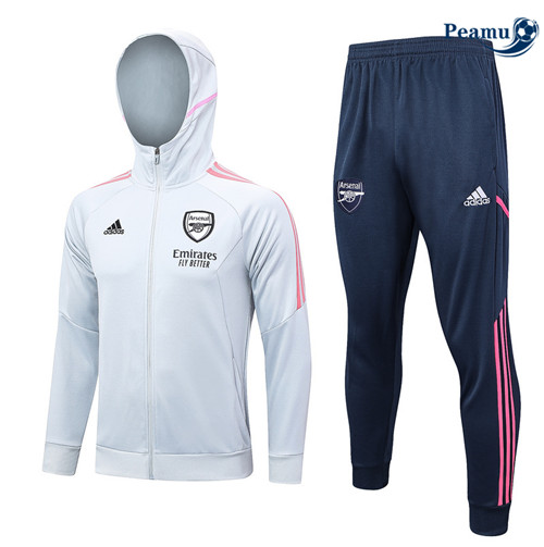 Peamu - Maillot foot Veste Survetement Arsenal à capuche Blanc 2023/24 grossiste