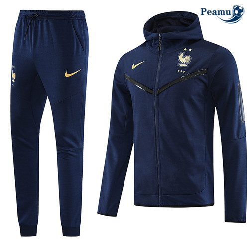 Peamu - Maillot foot Veste Survetement France à capuche Bleu Marine 2023/24 Outlet
